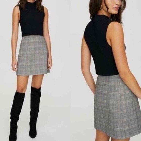 Babaton Hopper Plaid/Houndstooth High Rise A-Line Mini Skirt Gray Women's Size 0 - Picture 2 of 10